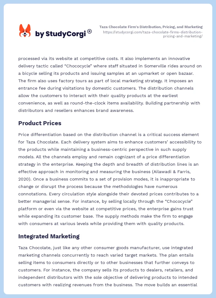 Taza Chocolate Firm's Distribution, Pricing, and Marketing. Page 2