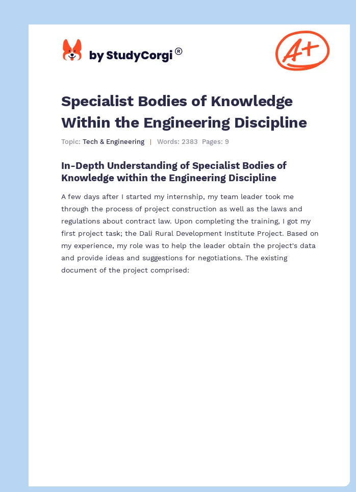 Specialist Bodies of Knowledge Within the Engineering Discipline. Page 1