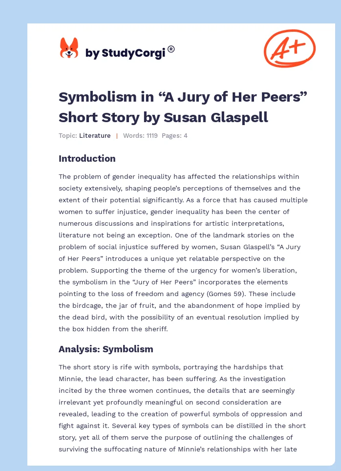 Symbolism in “A Jury of Her Peers” Short Story by Susan Glaspell. Page 1