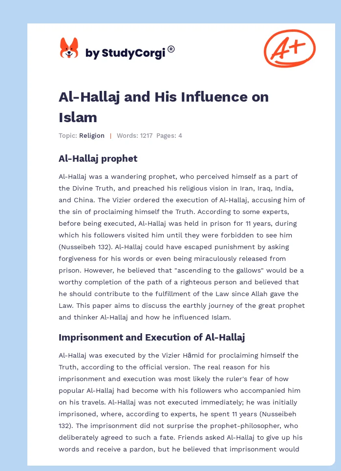 Al-Hallaj and His Influence on Islam. Page 1