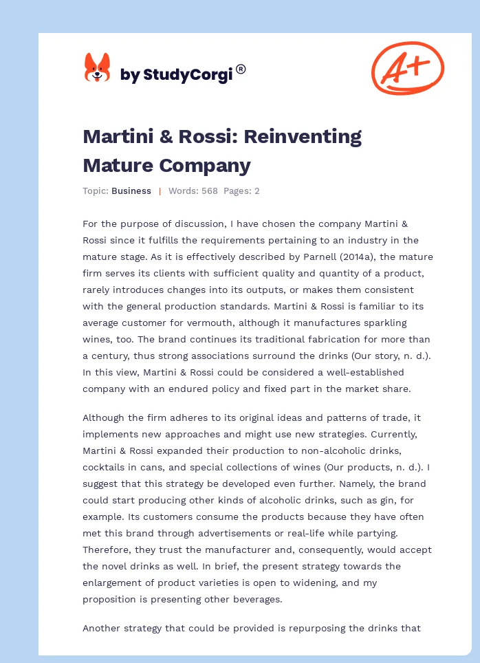 Martini & Rossi: Reinventing Mature Company. Page 1