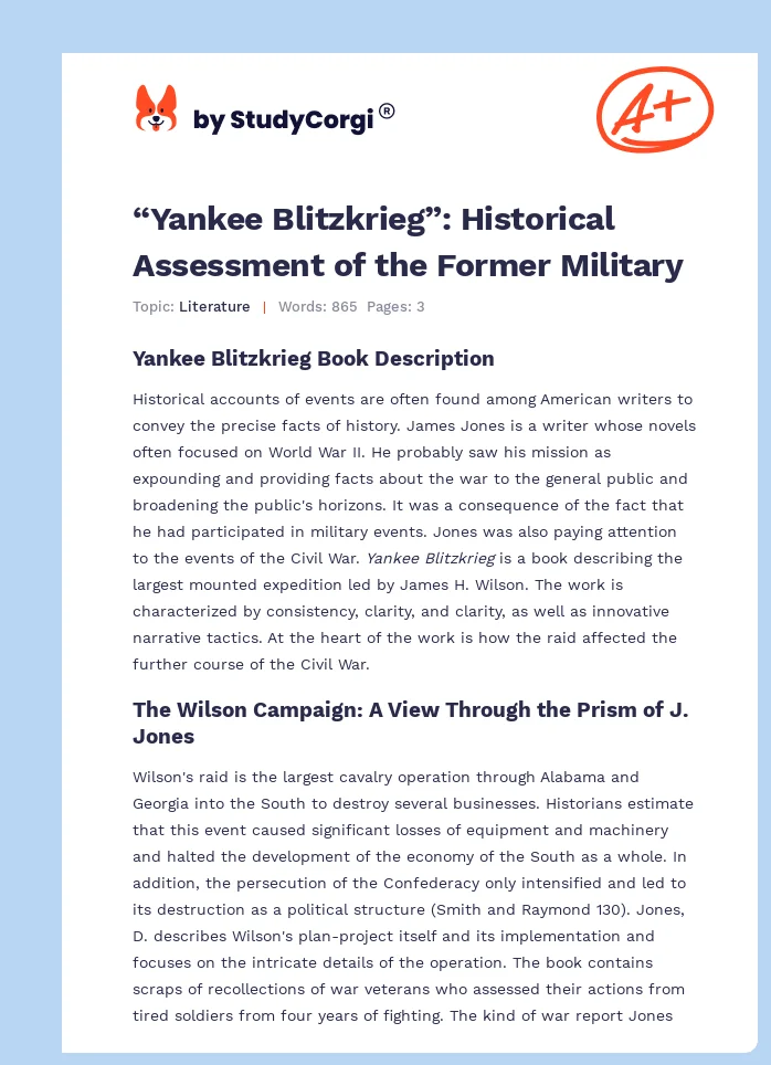 “Yankee Blitzkrieg”: Historical Assessment of the Former Military. Page 1