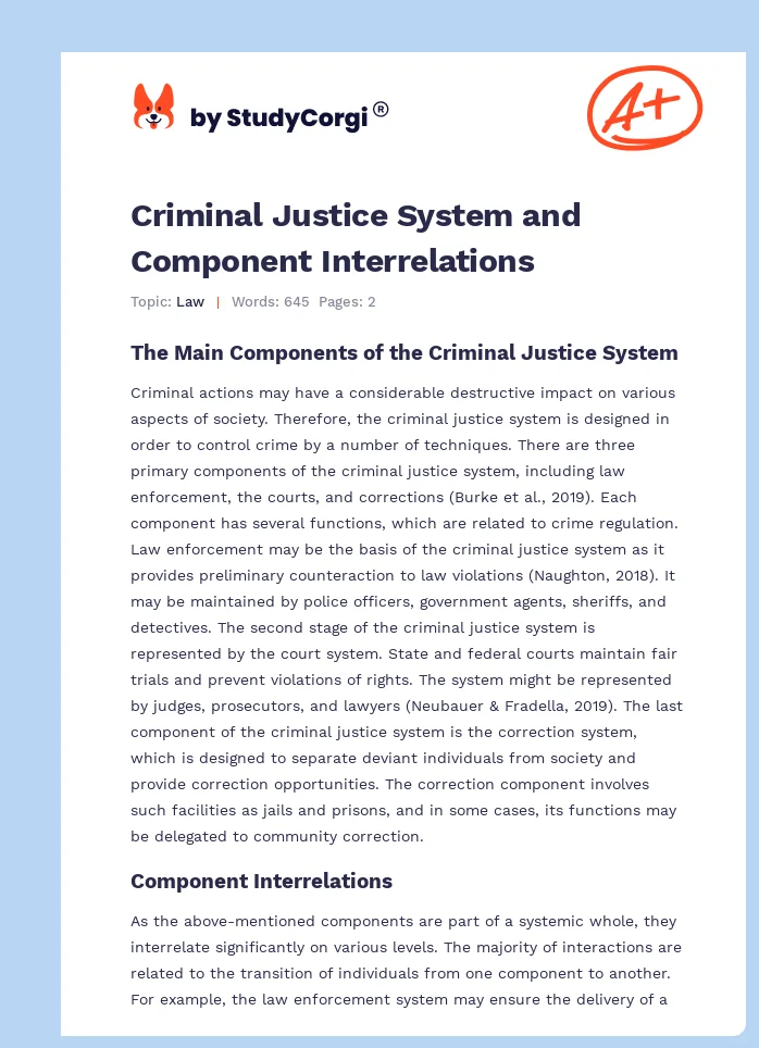 Criminal Justice System and Component Interrelations. Page 1