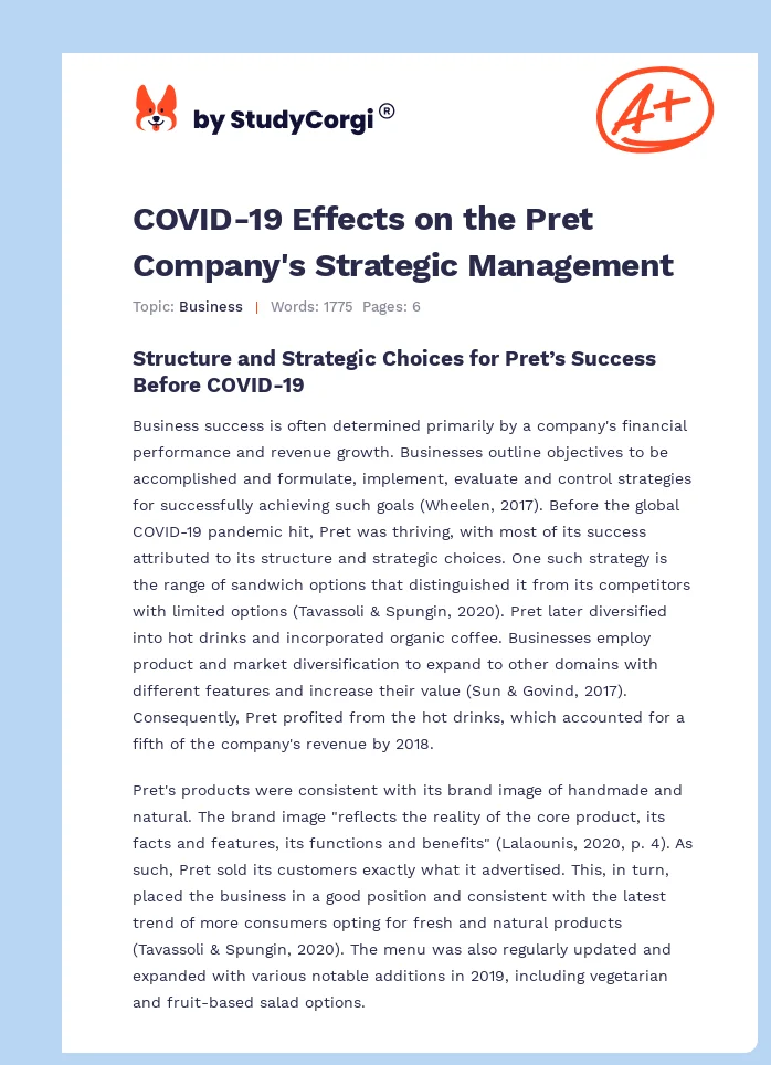 COVID-19 Effects on the Pret Company's Strategic Management. Page 1