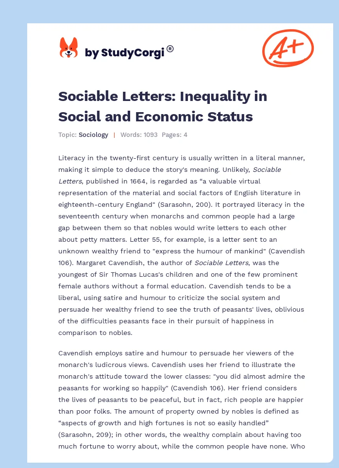 Sociable Letters: Inequality in Social and Economic Status. Page 1