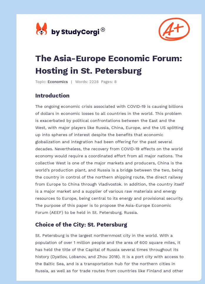 The Asia-Europe Economic Forum: Hosting in St. Petersburg. Page 1