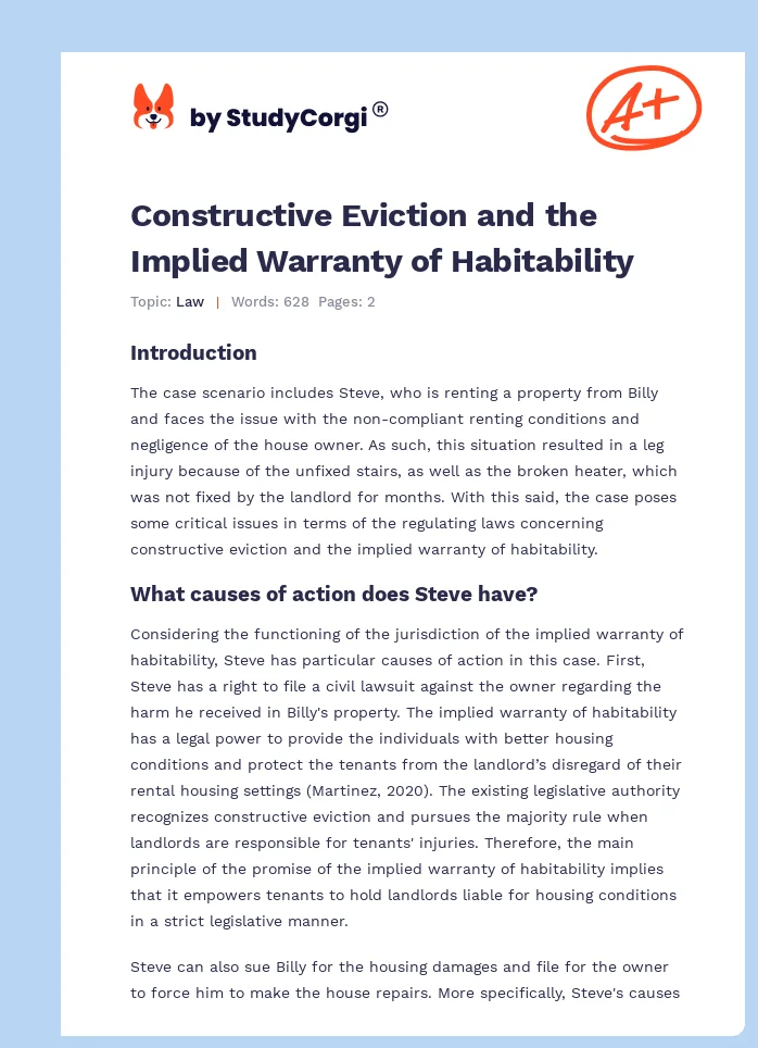 Constructive Eviction and the Implied Warranty of Habitability. Page 1