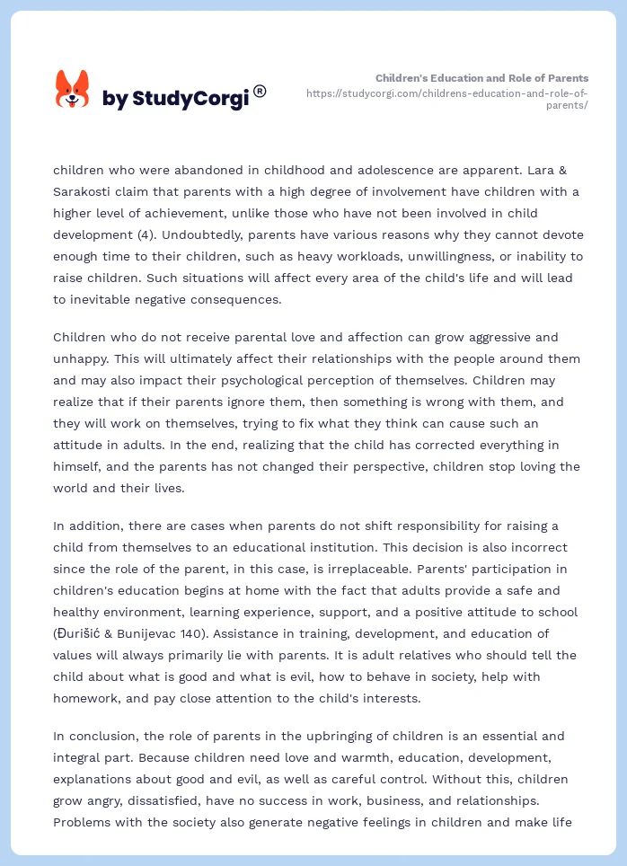 Children's Education and Role of Parents. Page 2