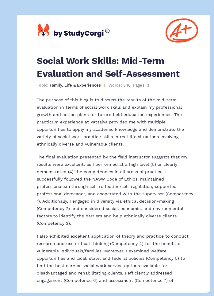 Social Work Skills: Mid-Term Evaluation and Self-Assessment. Page 1