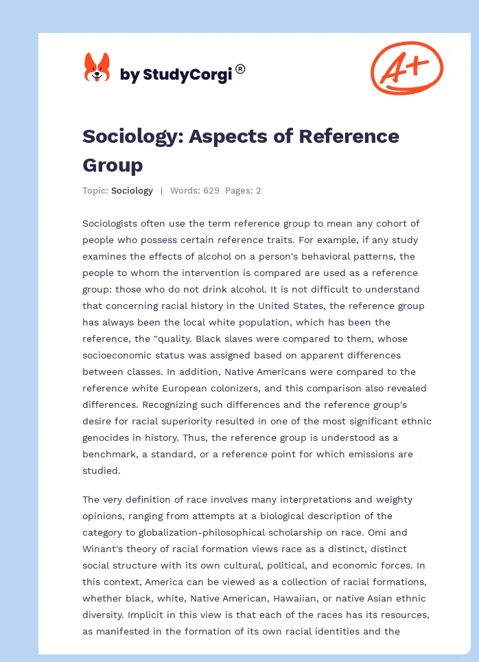 Sociology: Aspects of Reference Group. Page 1