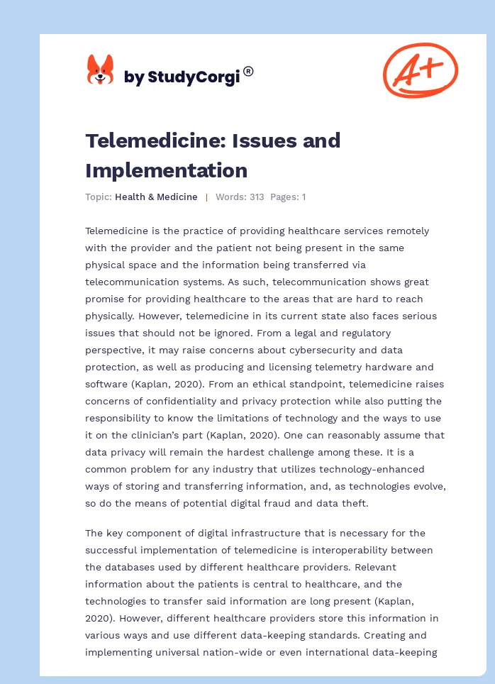 Telemedicine: Issues and Implementation. Page 1