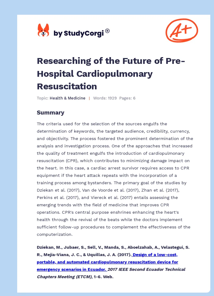 Researching of the Future of Pre-Hospital Cardiopulmonary Resuscitation. Page 1