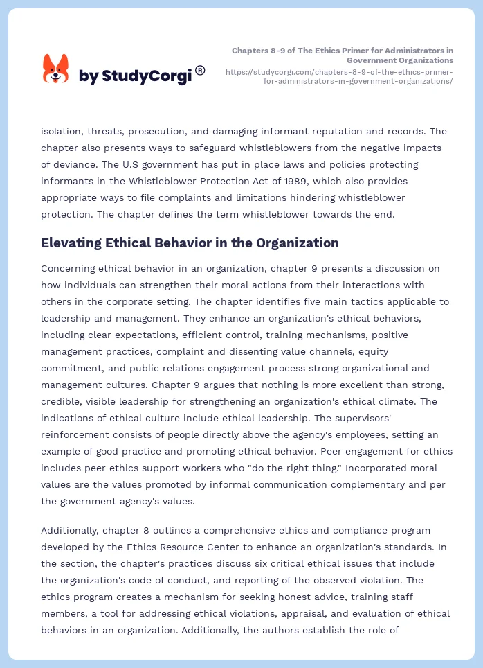 Chapters 8-9 of The Ethics Primer for Administrators in Government Organizations. Page 2