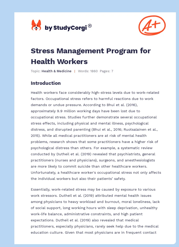 Stress Management Program for Health Workers. Page 1