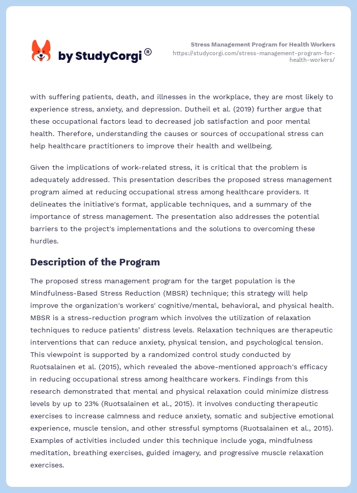 Stress Management Program for Health Workers. Page 2