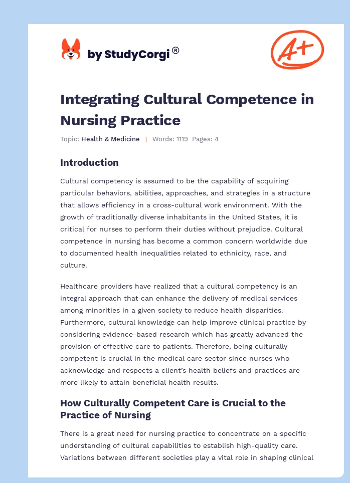 Integrating Cultural Competence in Nursing Practice. Page 1