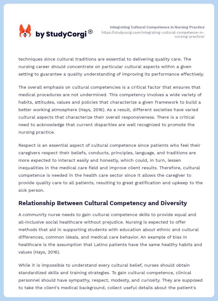 Integrating Cultural Competence in Nursing Practice. Page 2