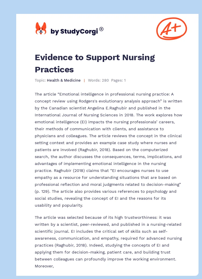 Evidence to Support Nursing Practices. Page 1