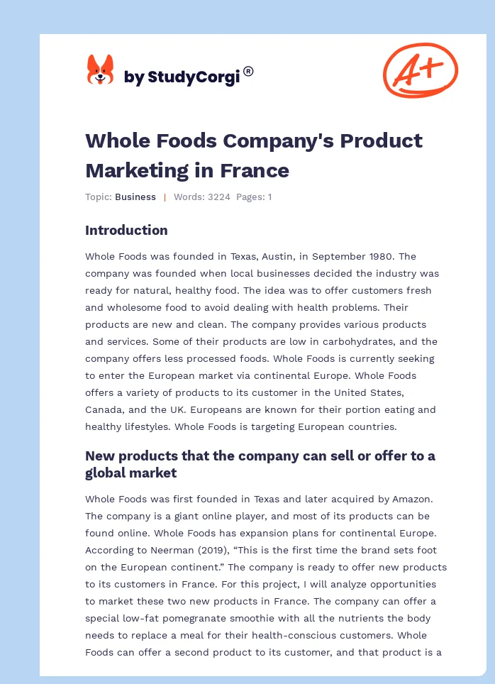 Whole Foods Company's Product Marketing in France. Page 1