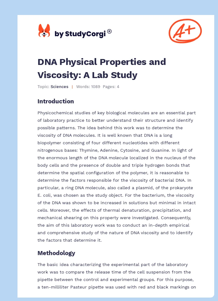 DNA Physical Properties and Viscosity: A Lab Study. Page 1