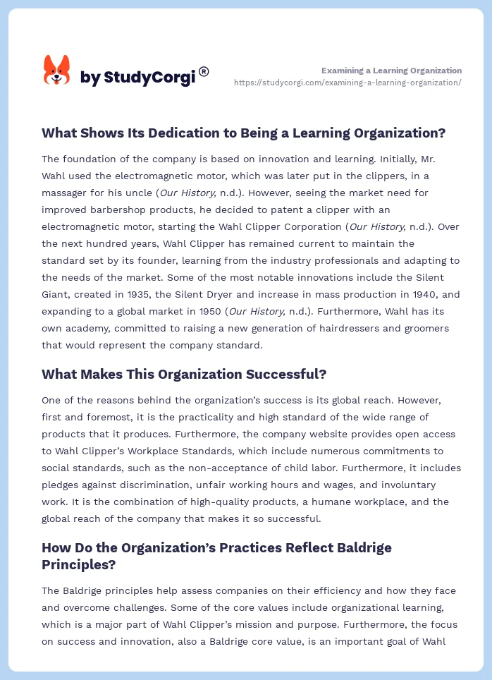 Examining a Learning Organization. Page 2