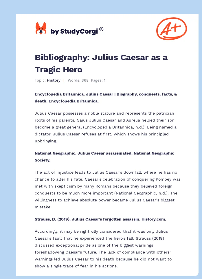 Bibliography: Julius Caesar as a Tragic Hero. Page 1