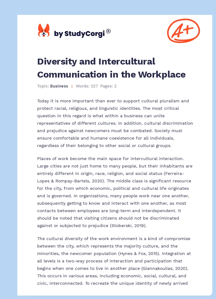 Diversity and Intercultural Communication in the Workplace. Page 1