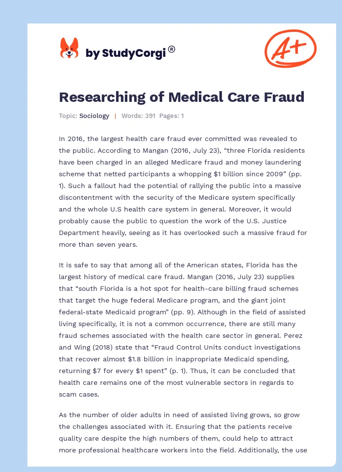 Researching of Medical Care Fraud. Page 1