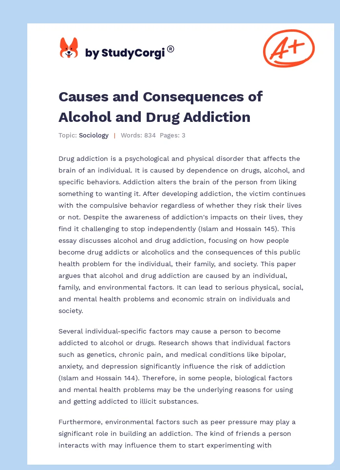 Causes and Consequences of Alcohol and Drug Addiction. Page 1
