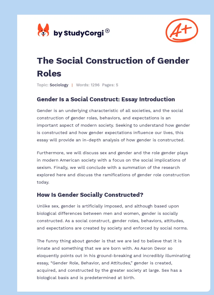 The Social Construction of Gender Roles. Page 1