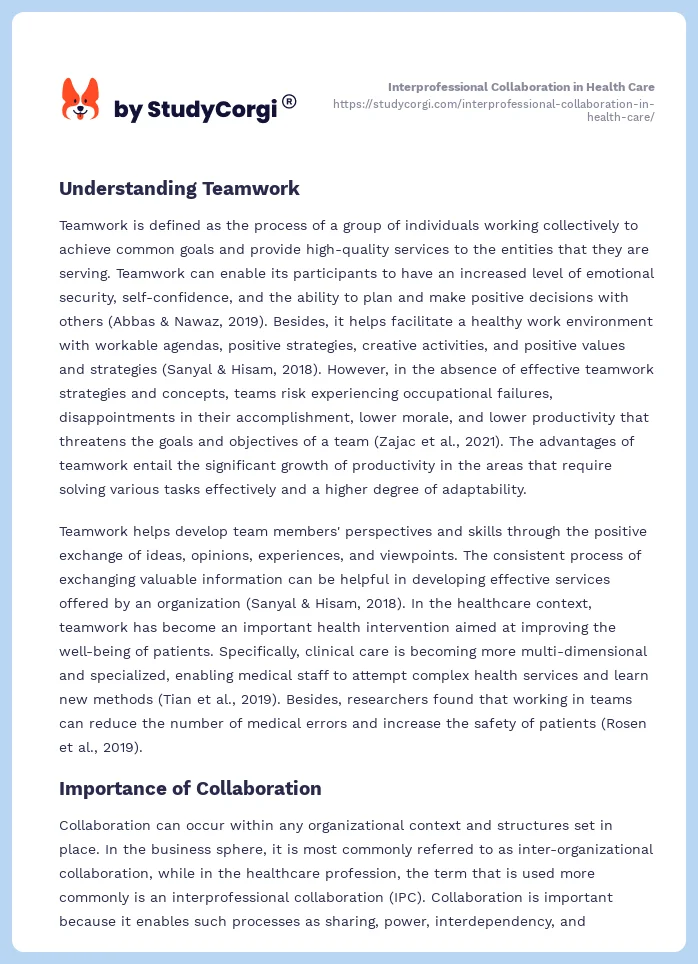 Interprofessional Collaboration in Health Care. Page 2