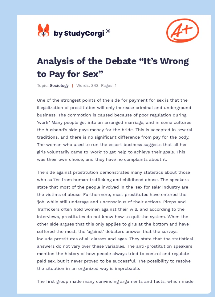 Analysis of the Debate “It’s Wrong to Pay for Sex”. Page 1