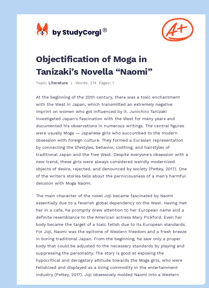 Objectification of Moga in Tanizaki’s Novella “Naomi”. Page 1