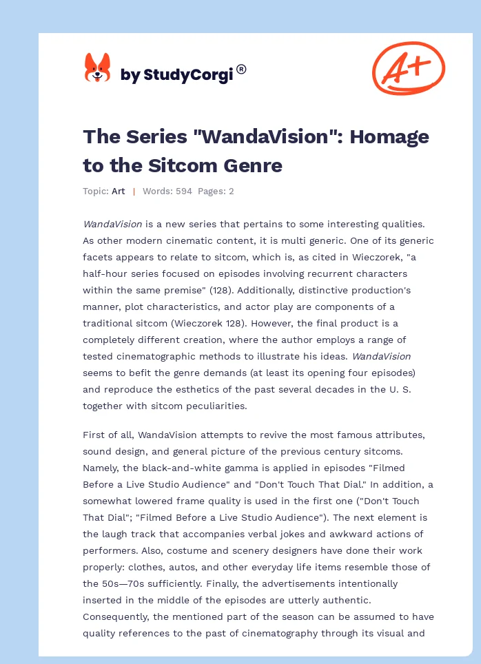 The Series "WandaVision": Homage to the Sitcom Genre. Page 1