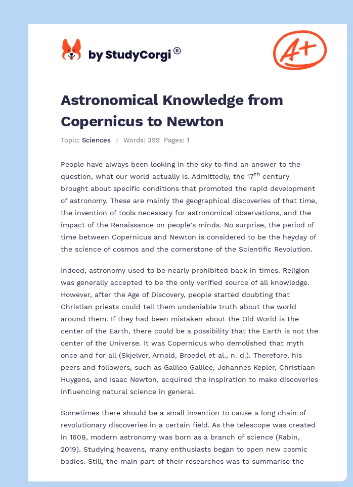 Astronomical Knowledge from Copernicus to Newton. Page 1