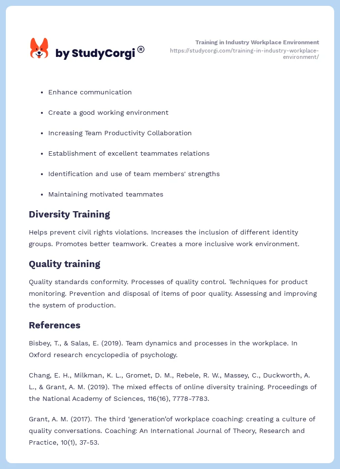 Training in Industry Workplace Environment. Page 2