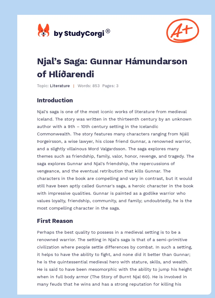 Njal’s Saga: Gunnar Hámundarson of Hlíðarendi. Page 1