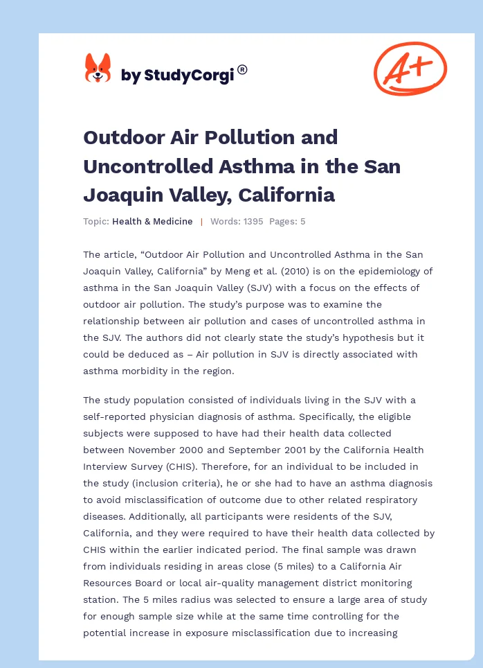 Outdoor Air Pollution and Uncontrolled Asthma in the San Joaquin Valley, California. Page 1