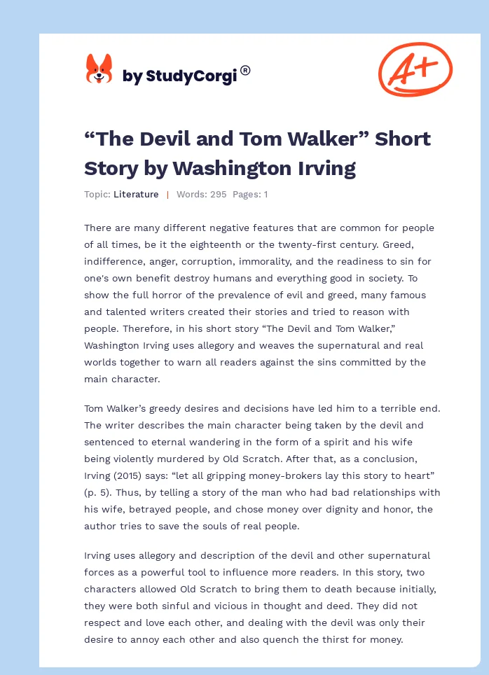 “The Devil and Tom Walker” Short Story by Washington Irving. Page 1