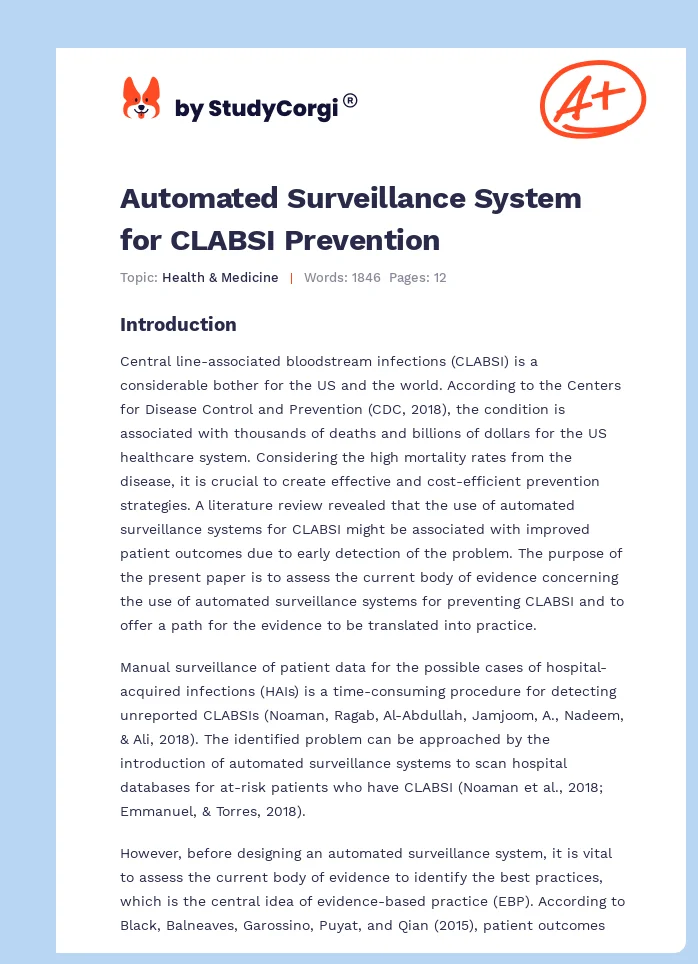 Automated Surveillance System for CLABSI Prevention. Page 1