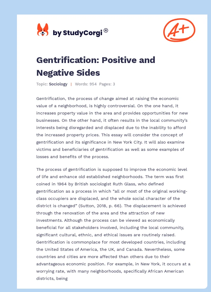 Gentrification: Positive and Negative Sides. Page 1