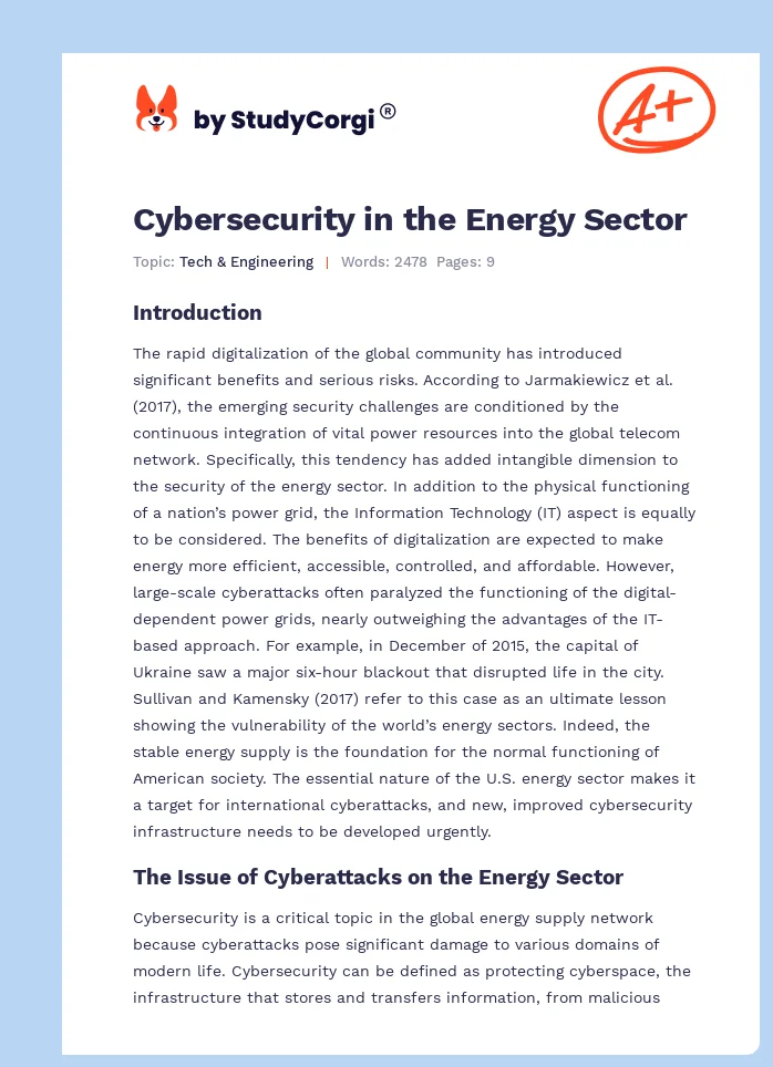 Cybersecurity in the Energy Sector. Page 1