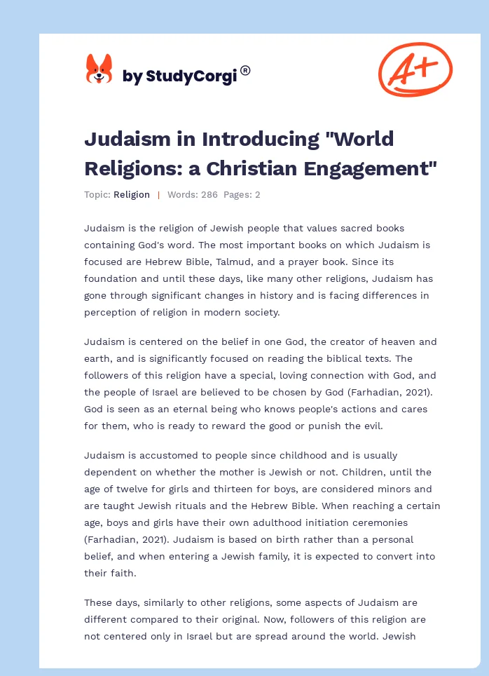 Judaism in Introducing "World Religions: a Christian Engagement". Page 1