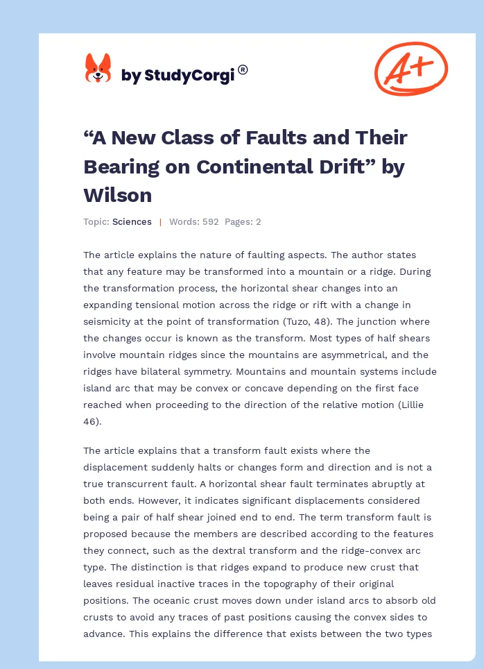 “A New Class of Faults and Their Bearing on Continental Drift” by Wilson. Page 1