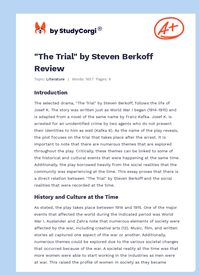 "The Trial" by Steven Berkoff Review. Page 1