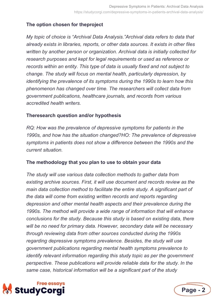 Depressive Symptoms in Patients: Archival Data Analysis. Page 2