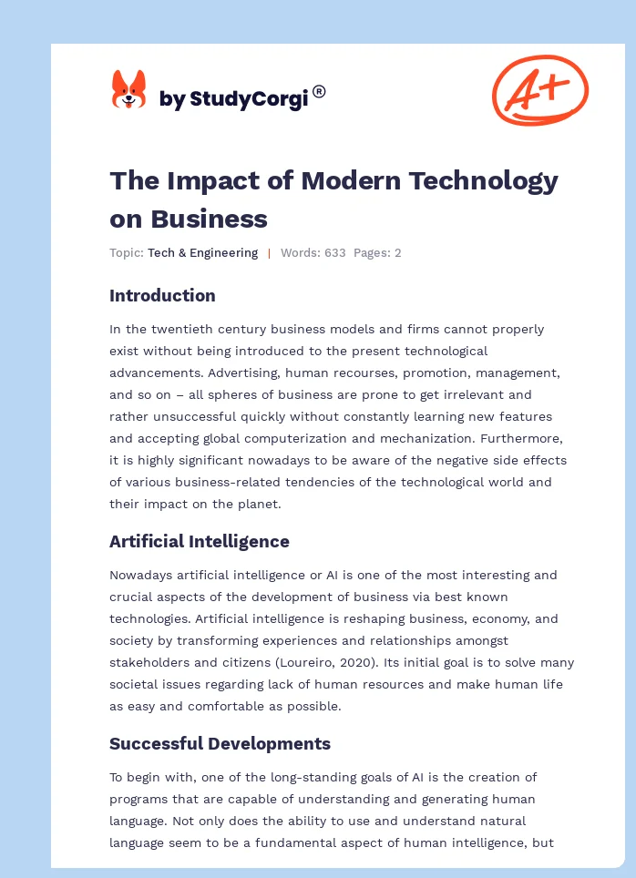 The Impact of Modern Technology on Business. Page 1