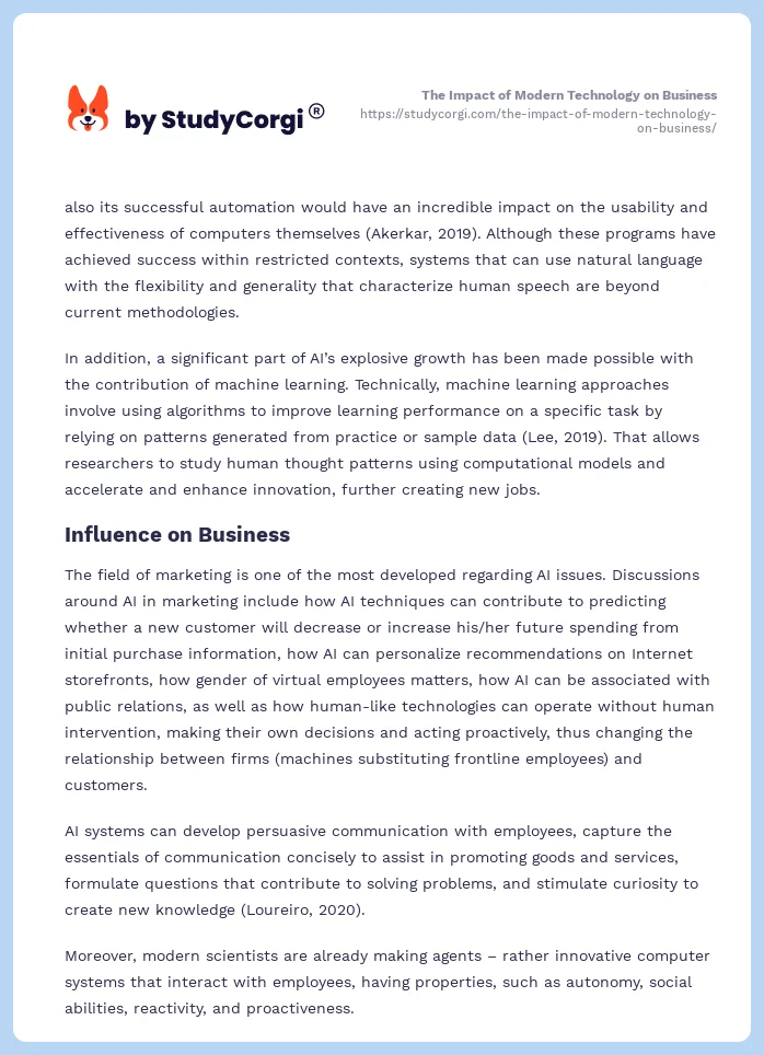 The Impact of Modern Technology on Business. Page 2
