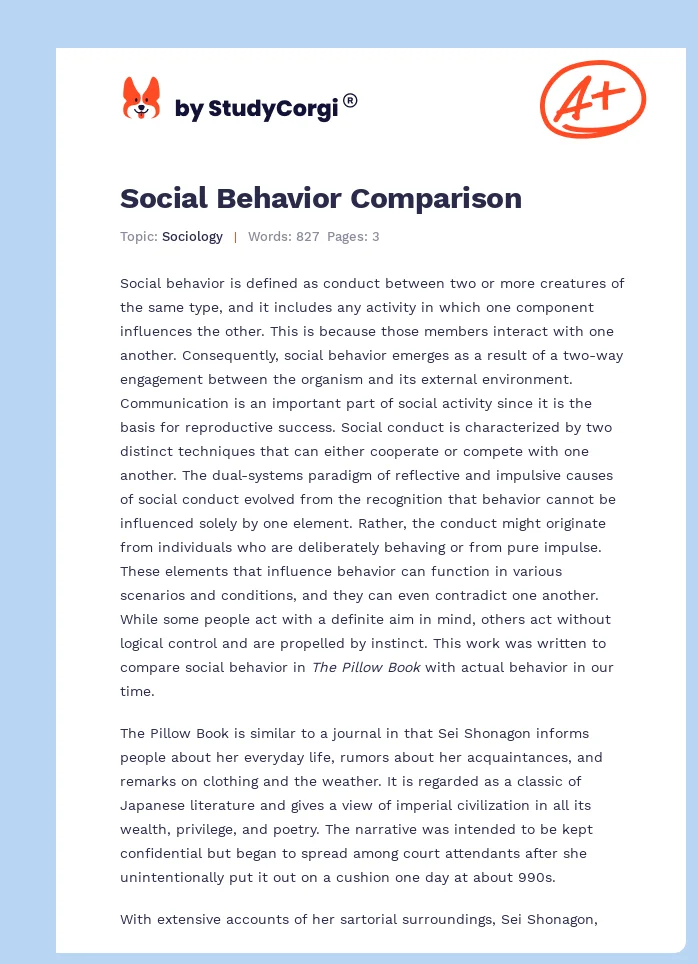 Social Behavior Comparison. Page 1