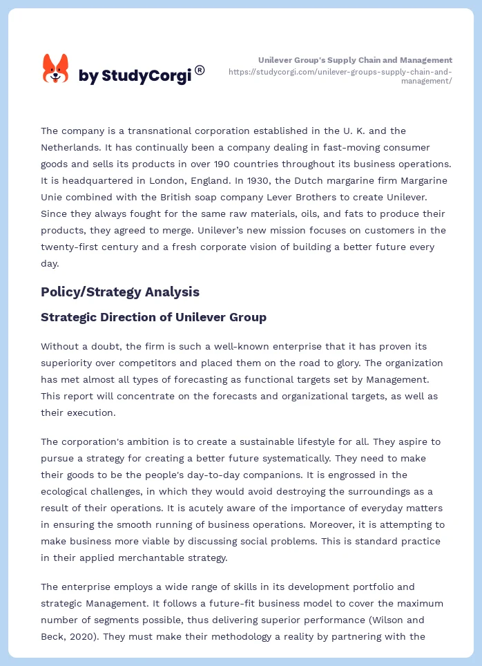 Unilever Group's Supply Chain and Management. Page 2